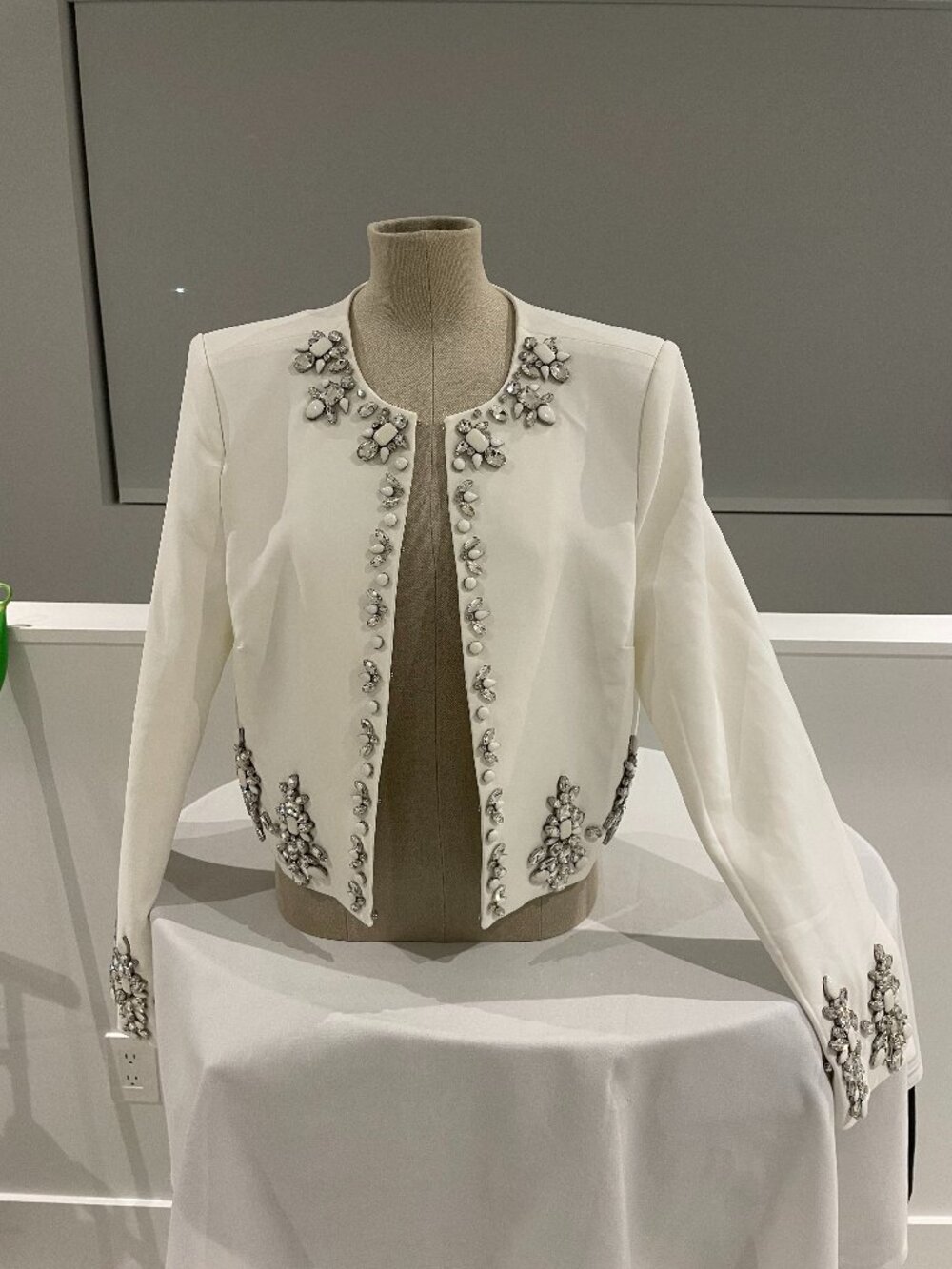 Nova Luxe White Embellished Cropped Blazer Jacket